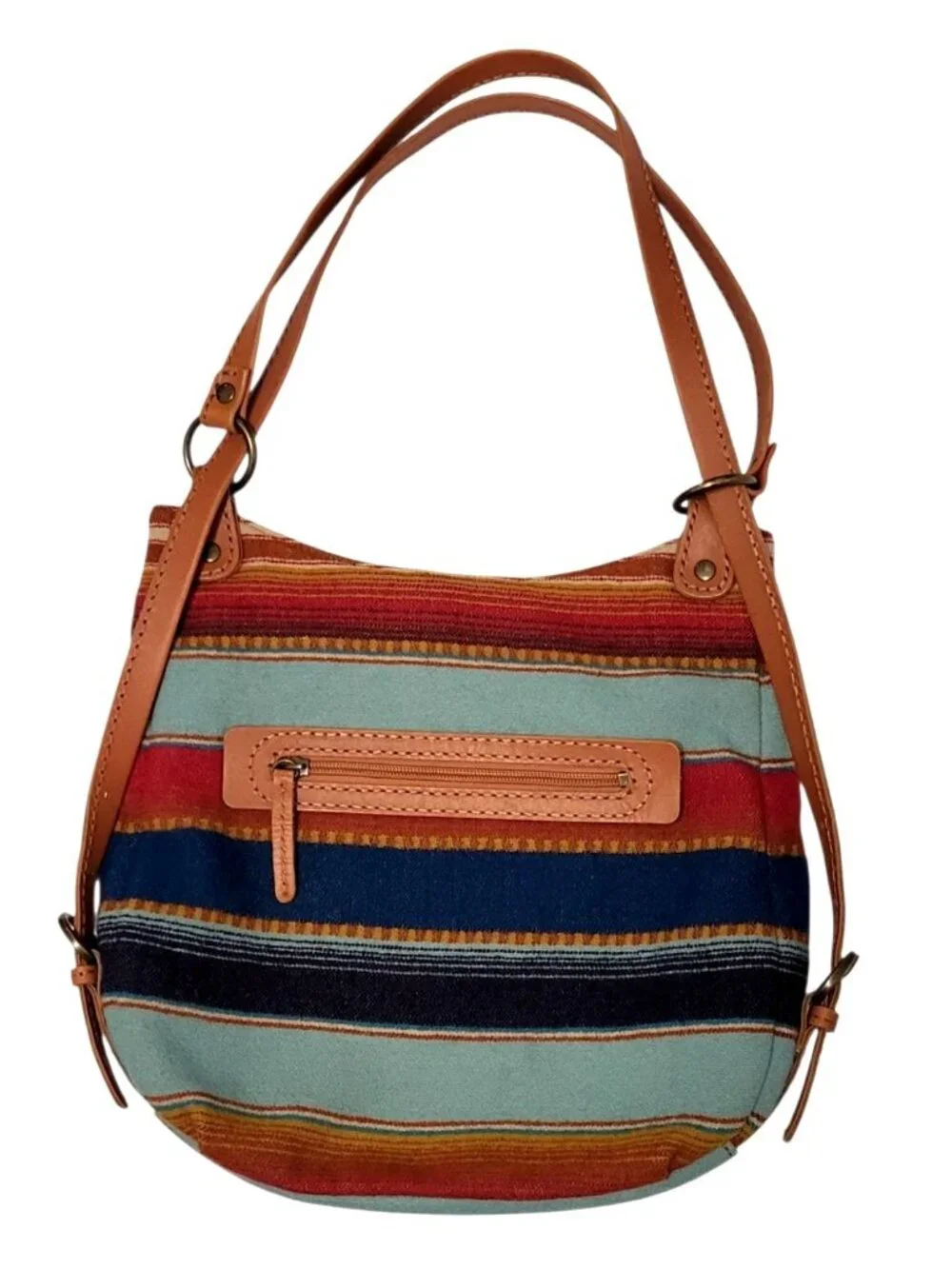 Pendleton Wool Stripe Southwest Bucket Bag Leather Strap Hobo Shoulder Tote
